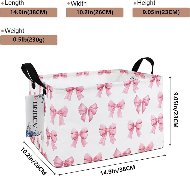 ONOEV Rectangular Kids Laundry Basket Girls' Waterproof Storage Bins Pink Gift Basket Suitable For Home Decoration Office and Toy Storage(Pink Knot) - Image 2